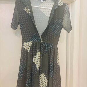 Urban Outfitters Patchwork Midi Dress - Black, Blue, Cream